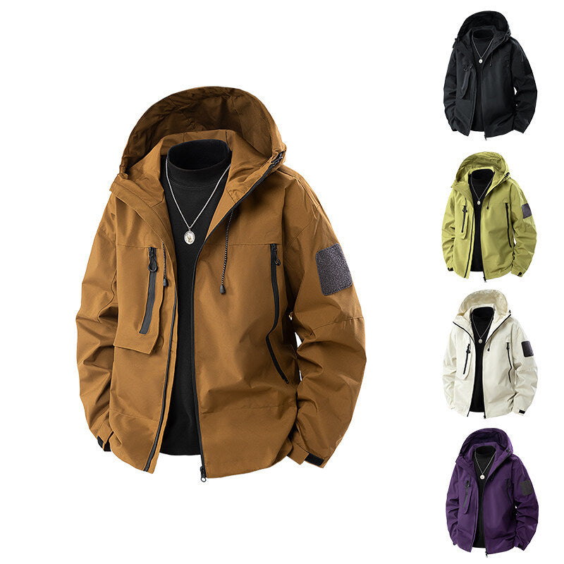 Herren wasserfeste Multifunktionsjacke mit Kapuze und praktischen Taschen Aliams