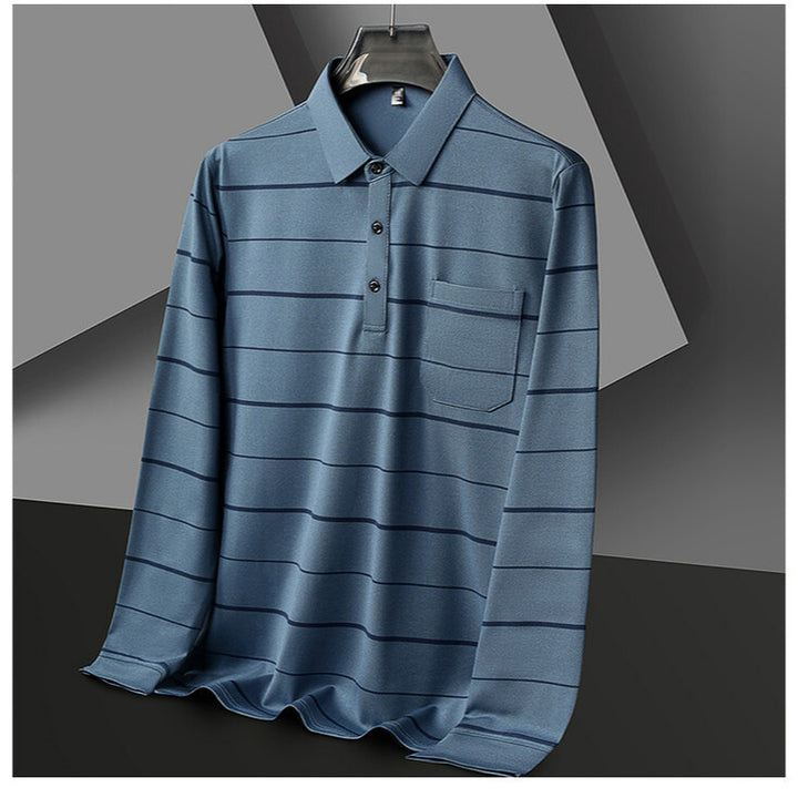 Herren elegantes Kurzarm-Poloshirt mit modischem Streifenmuster Aliams