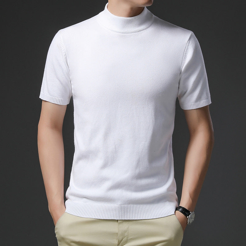 Herren elegantes Kurzarm-Pullover mit hochgeschlossenem Kragen Aliams