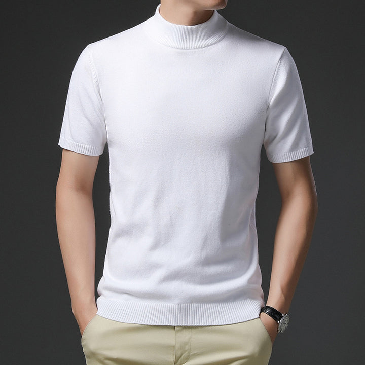 Herren elegantes Kurzarm-Pullover mit hochgeschlossenem Kragen Aliams