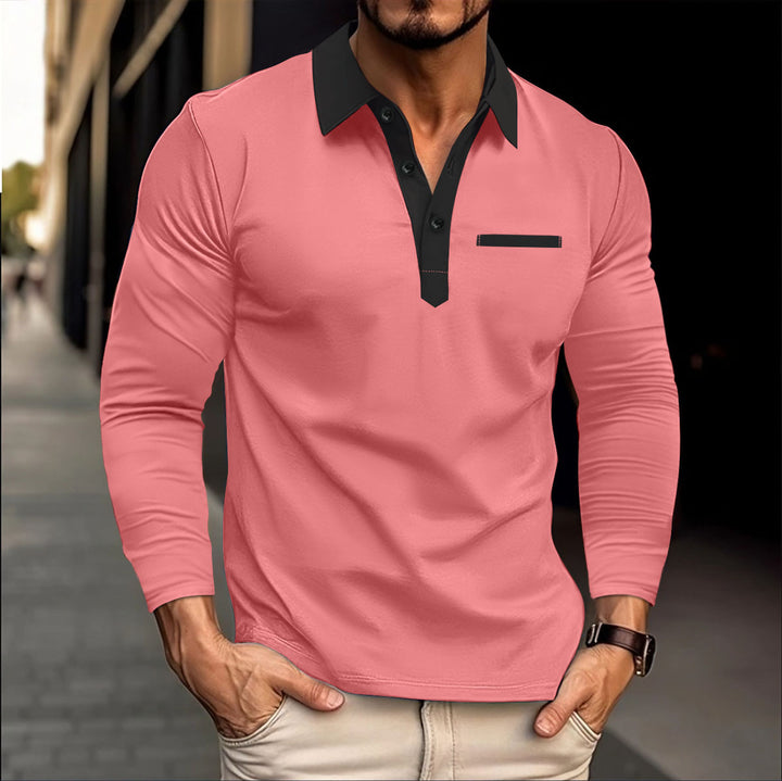 Herren Elegantes Langarmshirt mit modischem Kragen und Knopfleiste Aliams