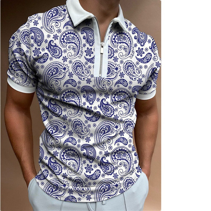 Herren Poloshirt mit modischem Paisley-Muster und Reißverschluss Aliams
