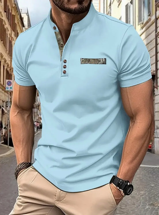 Herren Poloshirt mit modischem Stehkragen und eleganten Knöpfen Aliams