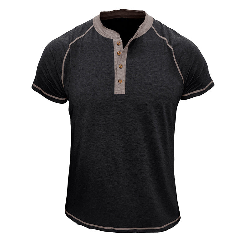 Herren Kurzarm Henley-Shirt mit Kontrastdetails und strapazierfähigem Stoff Aliams