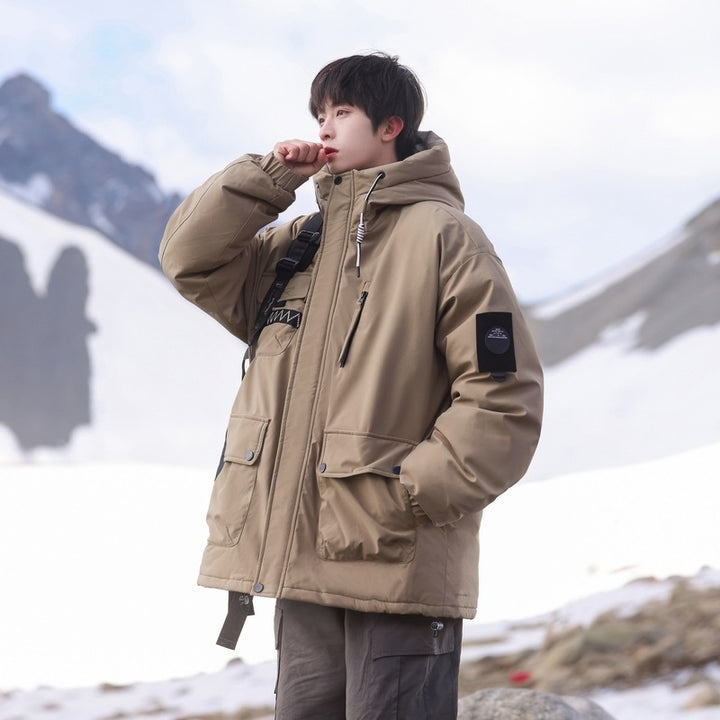 Herren isolierte Outdoor-Pufferjacke mit multifunktionalen Taschen und verstellbarem Kapuzensystem Aliams