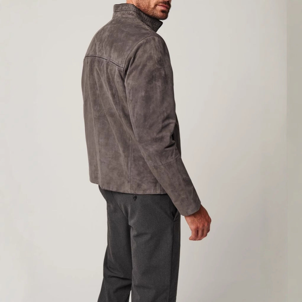 Herren elegante Lederjacke im minimalistischen Design mit hohem Kragen Aliams