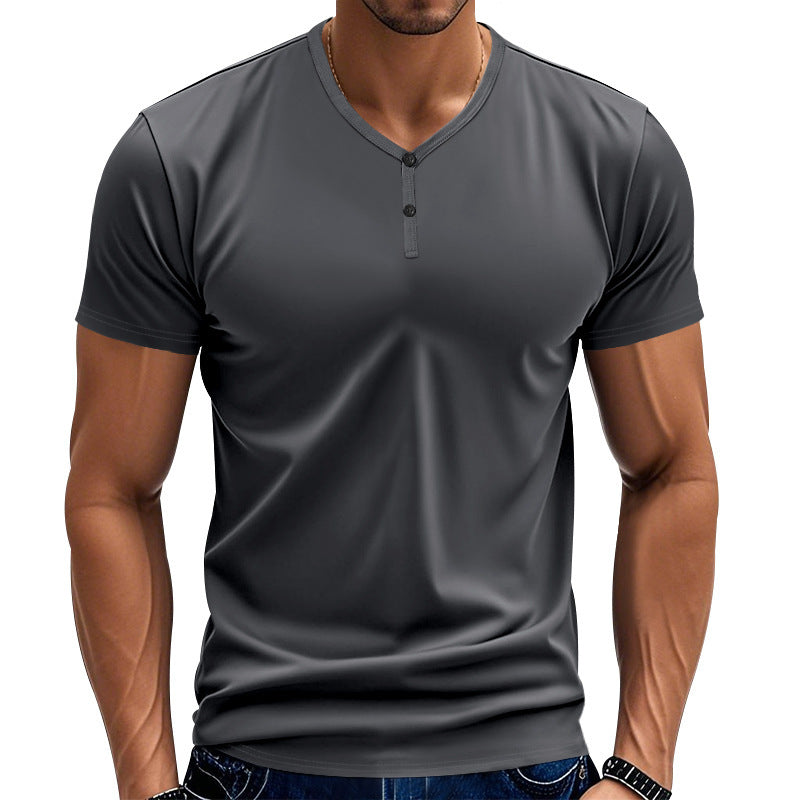 Herren Kurzarm Henley-T-Shirt mit strukturiertem V-Ausschnitt Aliams