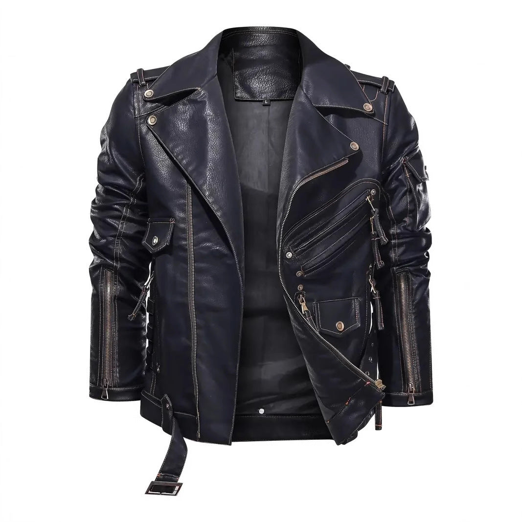 Herren stylische Bikerjacke mit mehreren Reißverschlusstaschen und Gürteldetail Aliams