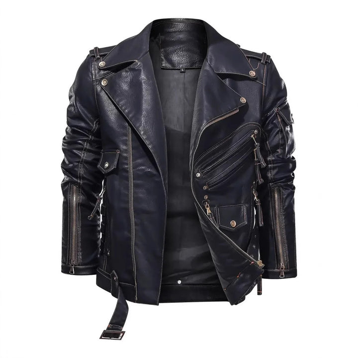 Herren stylische Bikerjacke mit mehreren Reißverschlusstaschen und Gürteldetail Aliams