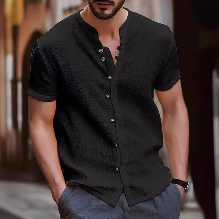 Herren Kurzarm-Hemd mit strukturierter Oberfläche und modernen Knöpfen Aliams