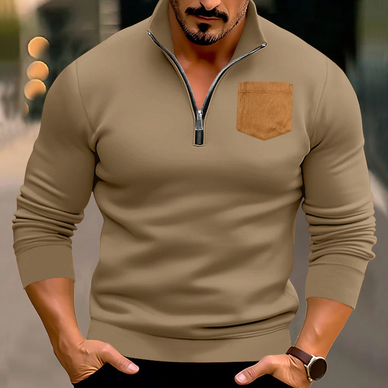 Herren Pullover mit halbem Reißverschluss und modischer Brusttasche Aliams