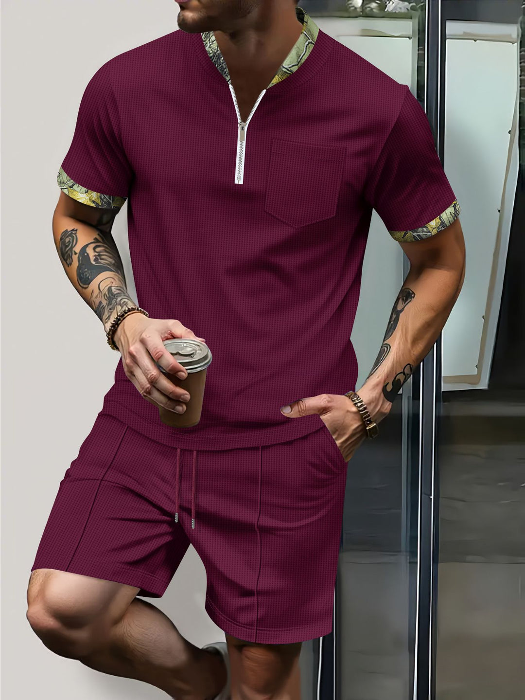 Herren Freizeit-Set mit kurzem Reißverschluss und modischer Schnürung Aliams