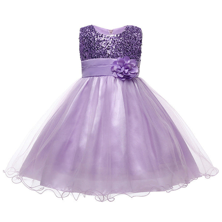 Mädchen Festliches Tüllkleid mit Glitzerndem Oberteil und Floraler Applikation Aliams