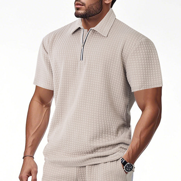 Herren Kurzarm-Henley-Shirt aus strukturierter Baumwollmischung mit Reißverschluss Aliams