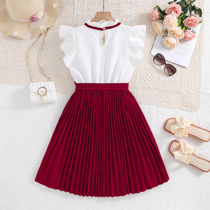 Mädchen Faltenrockkleid mit Puffärmeln und Taillenknoten Aliams