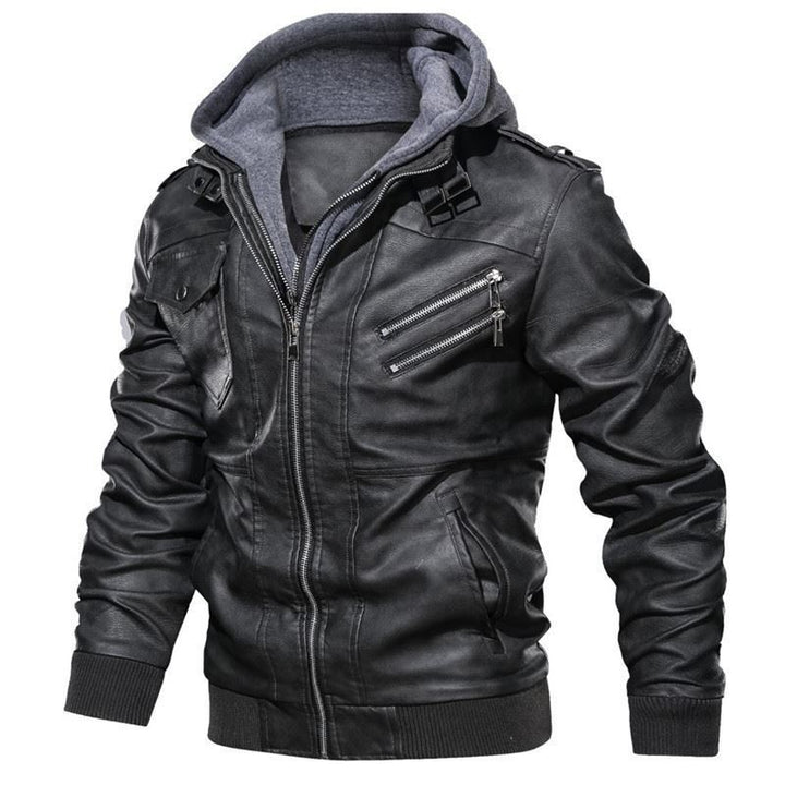 Herren Lederjacke mit integrierter Kapuze und praktischen Brusttaschen Aliams