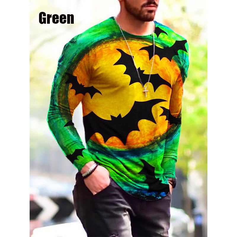 Herren Langarm-T-Shirt mit kreativem Halloween-Druck Aliams