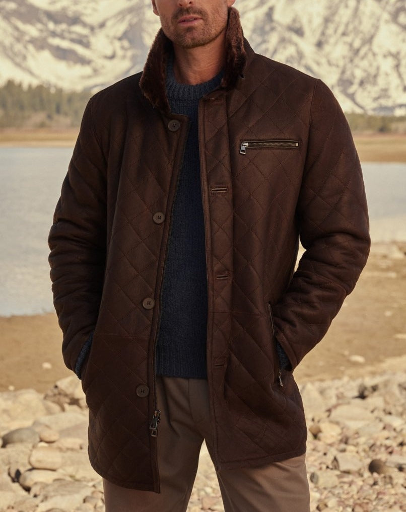 Herren Steppjacke mit luxuriösem Kunstfellkragen Aliams