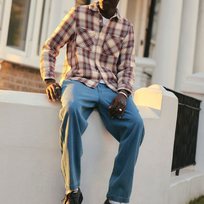 Herren kariertes Flanellhemd mit zwei Brusttaschen Aliams