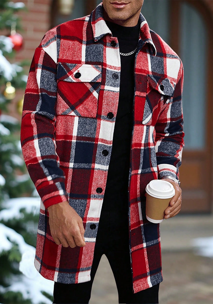 Herren karierte Flanelljacke mit knöpfbaren Taschen und modernem Schnitt Aliams