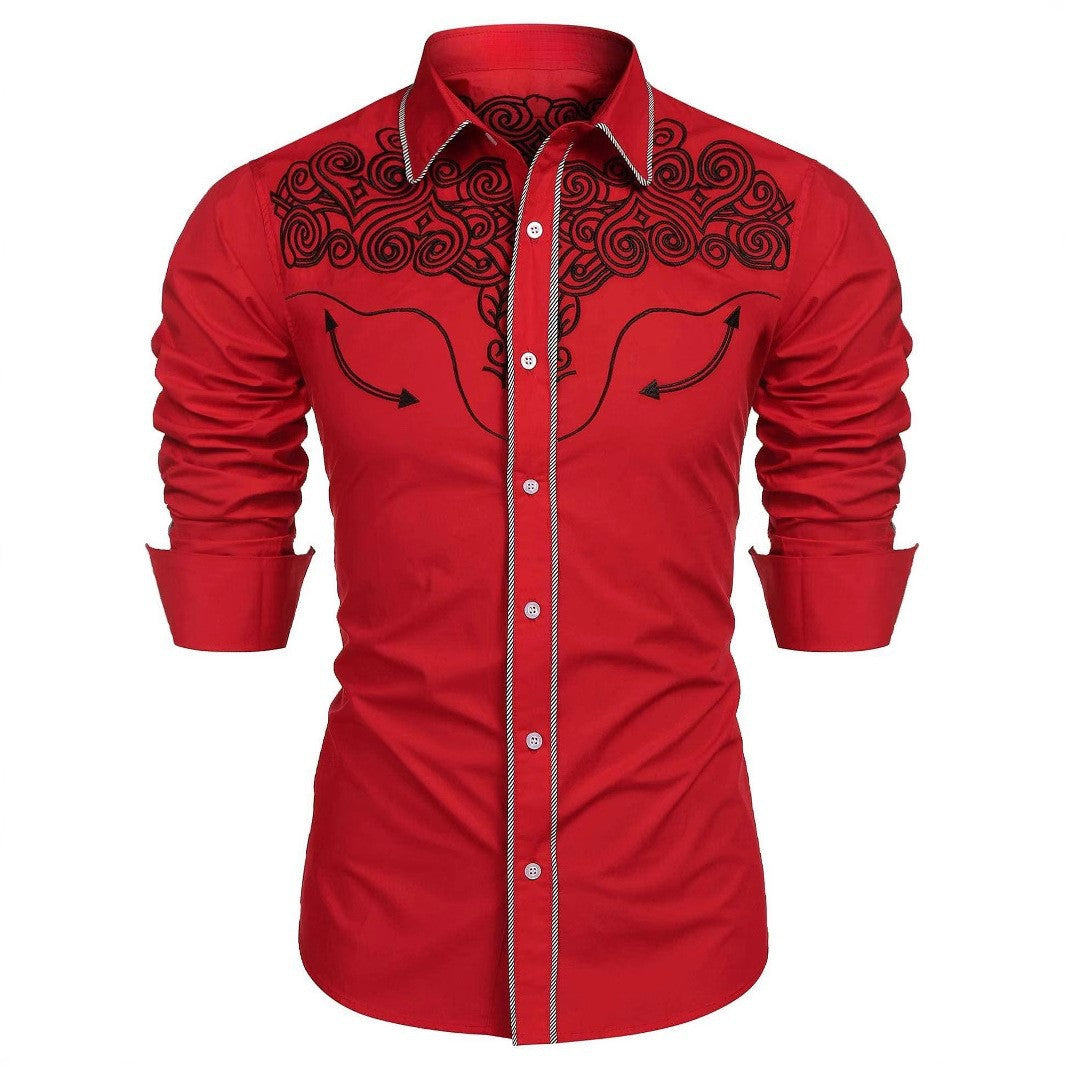 Herren Kunstvoll besticktes Langarmhemd Aliams