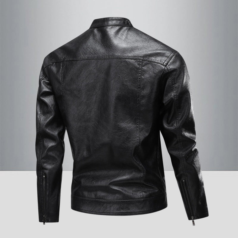 Herren Kunstlederjacke im modernen Biker-Stil mit stilvollen Reißverschlusstaschen Aliams
