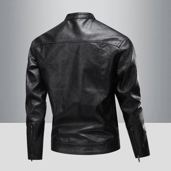 Herren Kunstlederjacke im modernen Biker-Stil mit stilvollen Reißverschlusstaschen Aliams