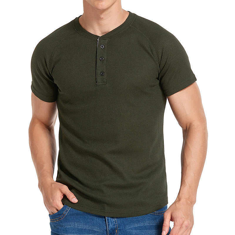 Herren Kurzarm-Henley-Shirt aus weichem, atmungsaktivem Baumwollmix mit praktischer Knopfleiste Aliams