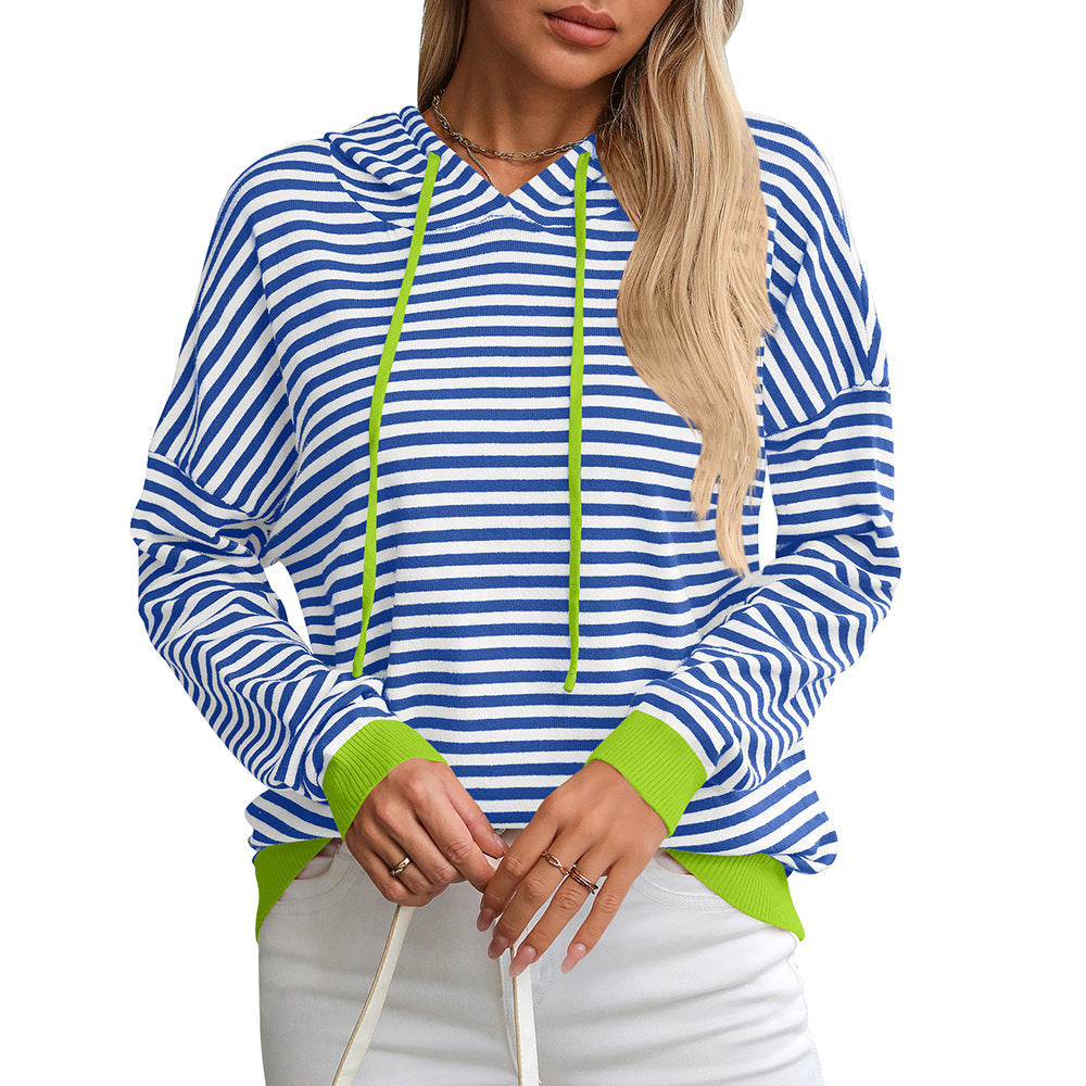 Damen Gestreifter Hoodie mit Lässigem Schnitt und Kontrastierenden Details Aliams