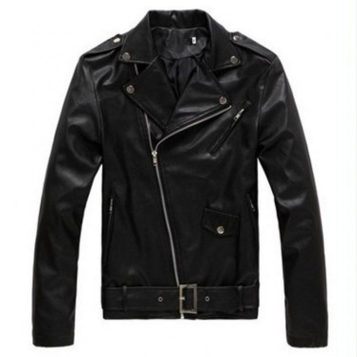 Herren Biker-Lederjacke mit asymmetrischem Reißverschluss und praktischen Ziertaschen Aliams