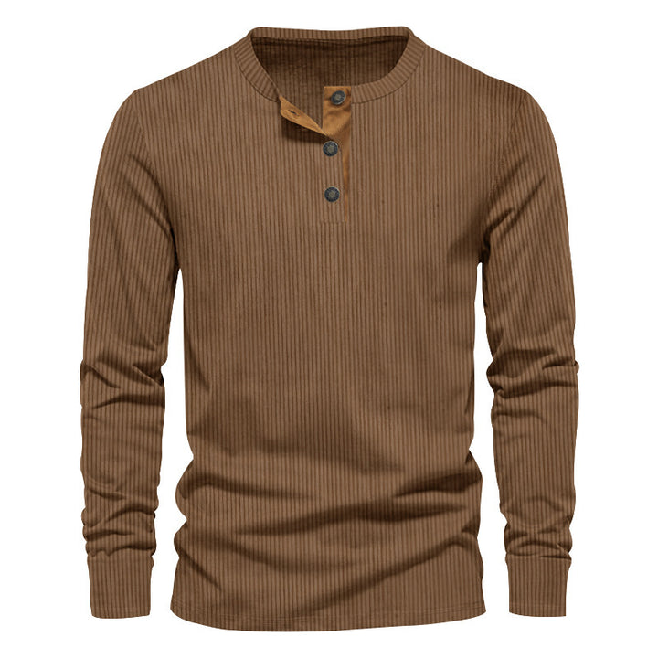 Herren Langarm-Henley-Shirt mit strukturierter Oberfläche und modischen Knopfdetails Aliams