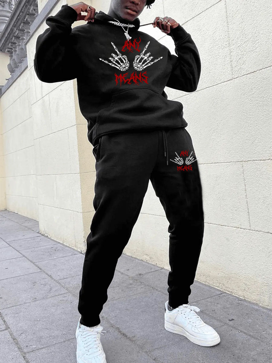 Herren Hoodie und Jogginghose Set mit auffälligem Skelettmotiv Aliams