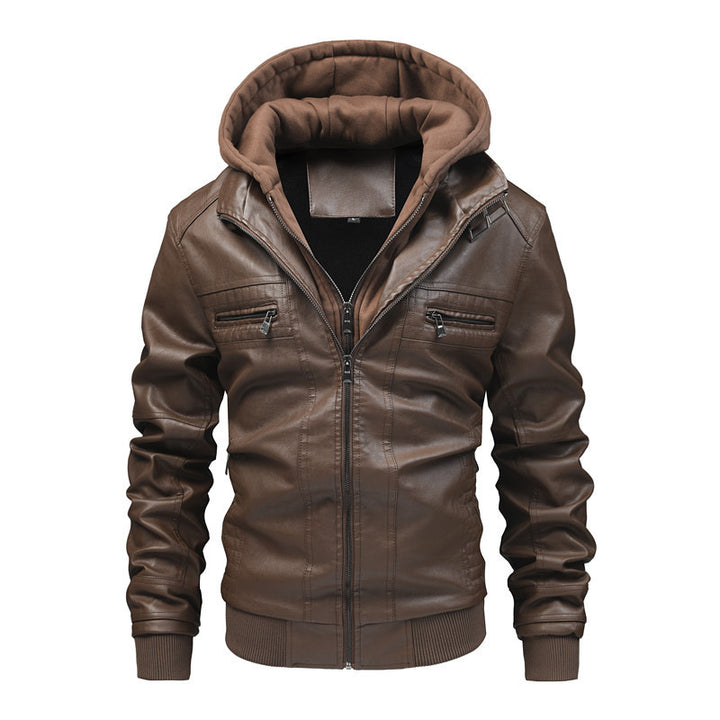 Herren Lederjacke mit abnehmbarem Kapuzen-Innenfutter Aliams