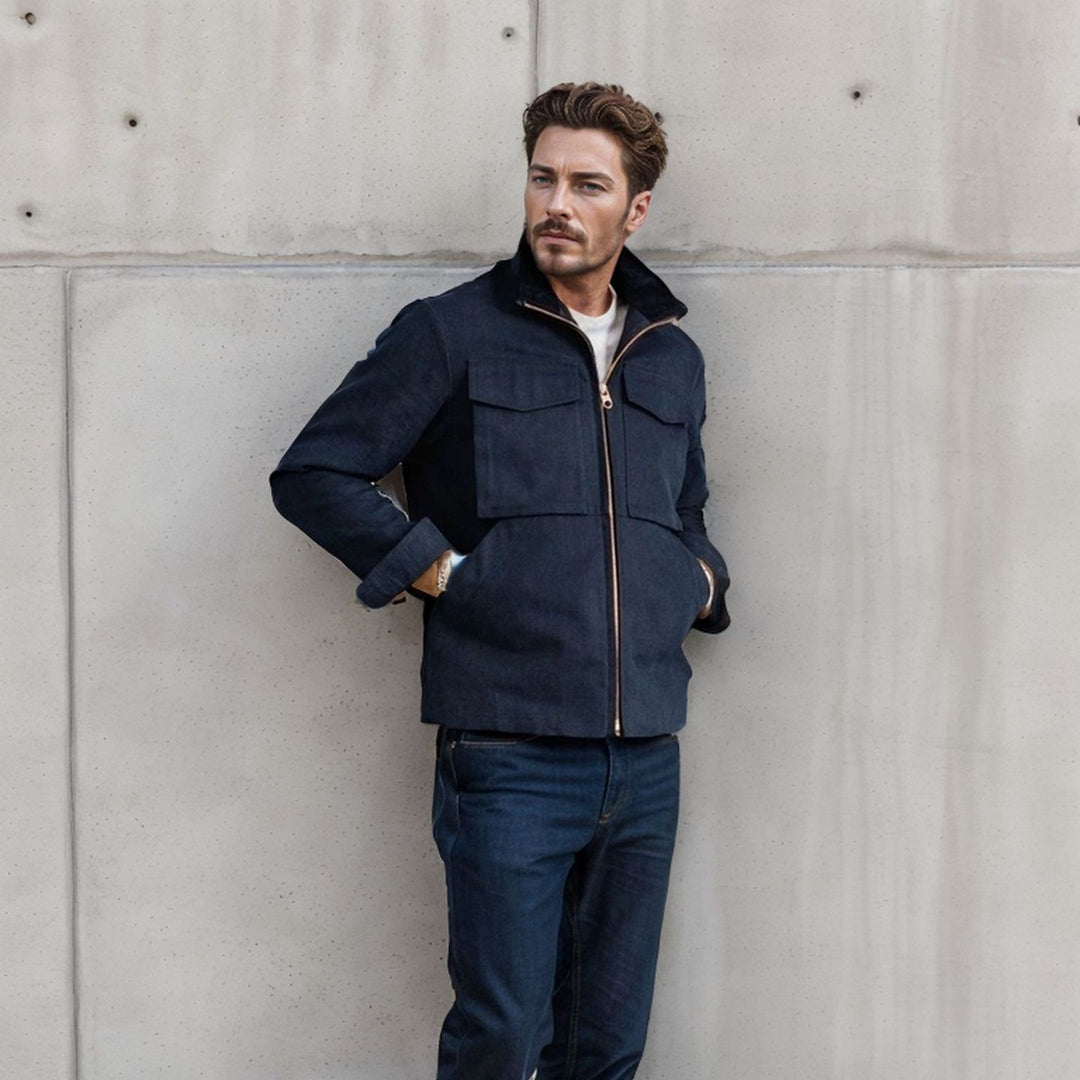 Herren praktische Utility-Jacke mit großen aufgesetzten Taschen Aliams