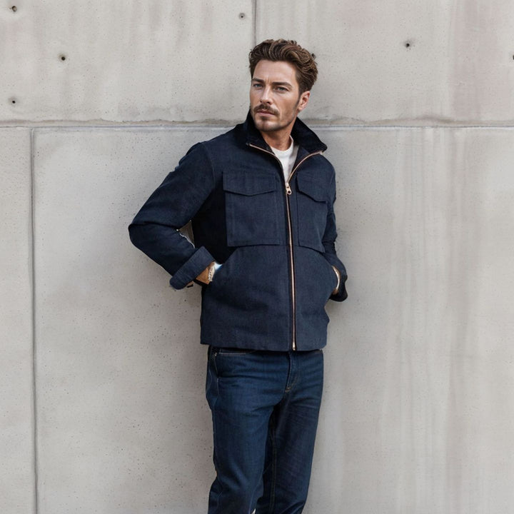 Herren praktische Utility-Jacke mit großen aufgesetzten Taschen Aliams