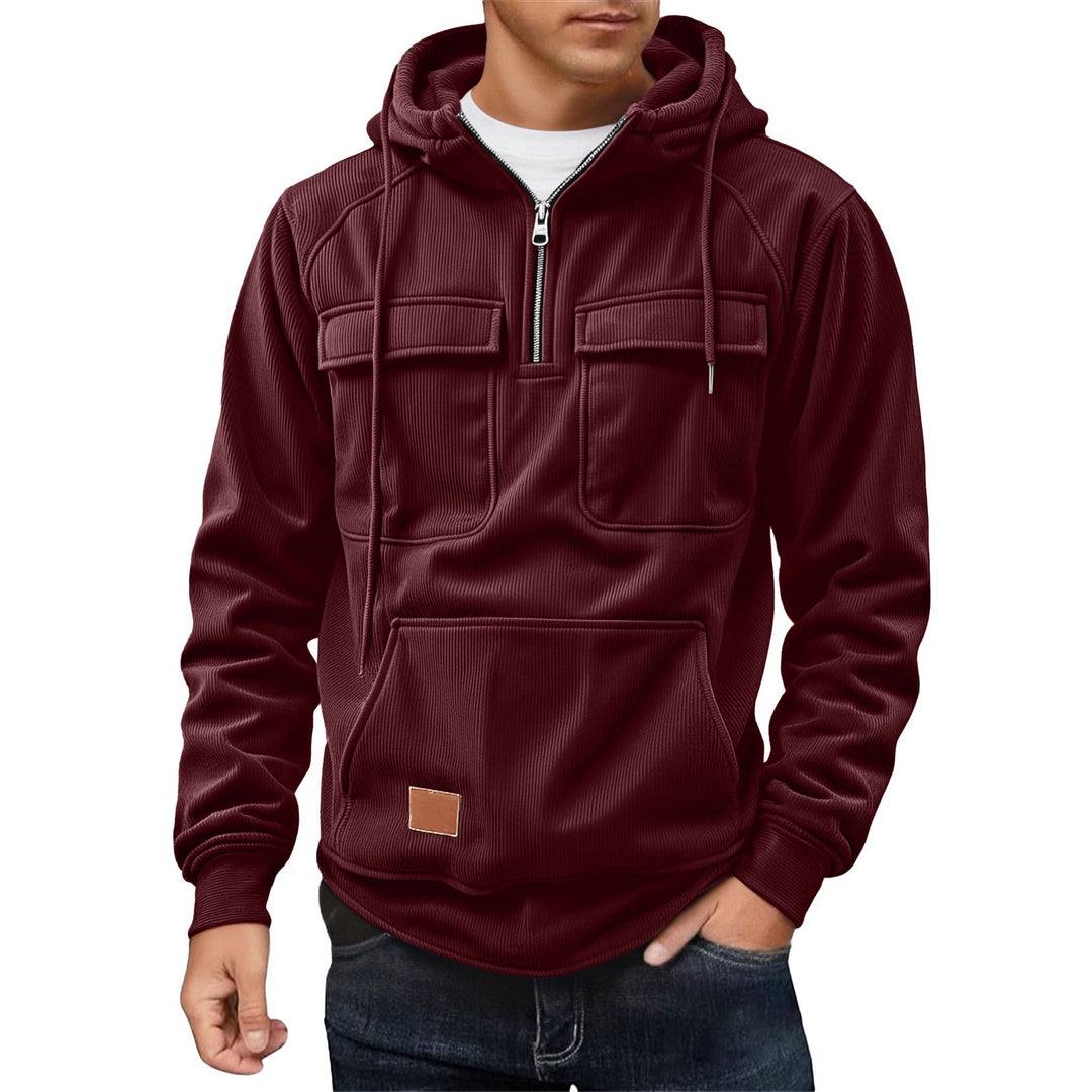 Herren Fleecepullover mit angezipptem Kragen und praktischen Taschen Aliams