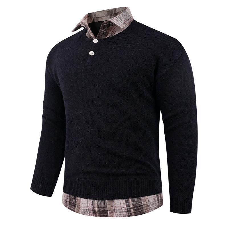 Herren Pullover mit integriertem Hemdkragen und Knopfdetails Aliams
