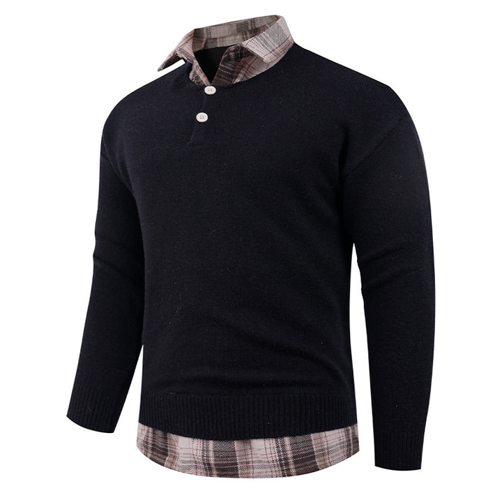 Herren Pullover mit integriertem Hemdkragen und Knopfdetails Aliams