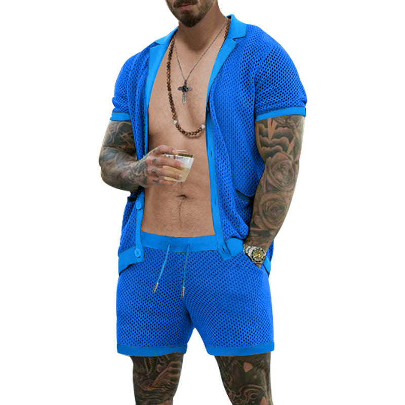Herren luftiges Sommer-Set mit Netzdesign und elastischem Bund Aliams