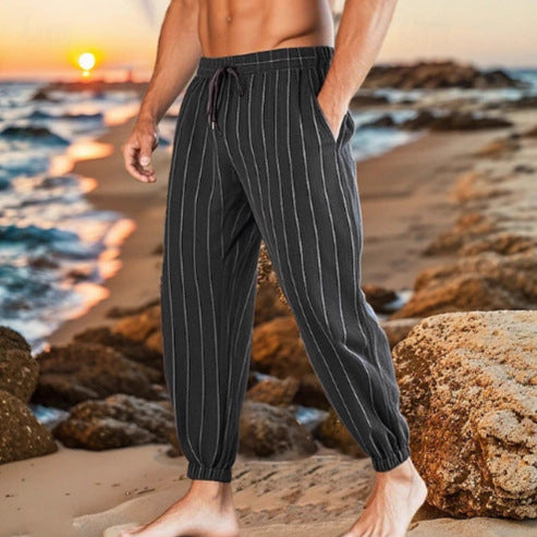 Herren elegante Freizeit-Hose mit Streifenmuster Aliams
