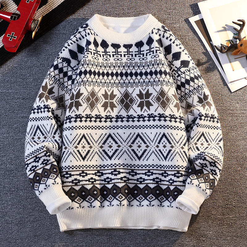 Herren gemusterter Pullover mit winterlichem Design und hohem Kragen Aliams
