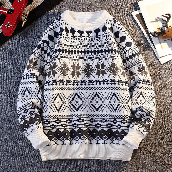 Herren gemusterter Pullover mit winterlichem Design und hohem Kragen Aliams