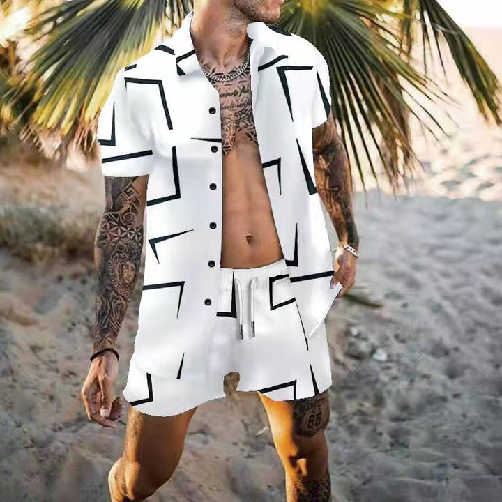 Herren Kurzarm Grafikdruck Sommer Hemd und Shorts Set Aliams