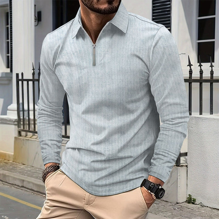 Herren elegantes Langarmshirt mit Reißverschluss und feinen Streifen Aliams