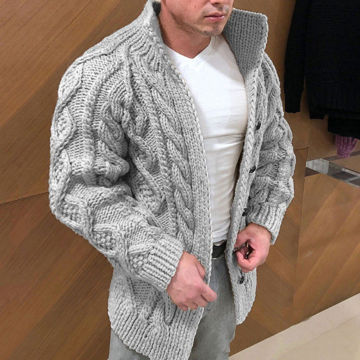 Herren Grobstrickjacke mit klassischem Stehkragen und Knopfverschluss Aliams