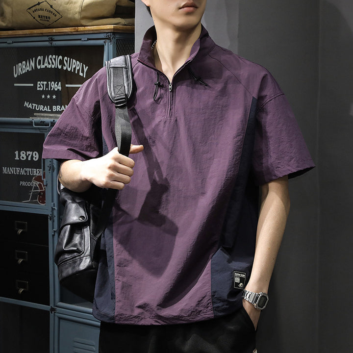 Herren Kurzarm-Funktionspullover mit innovativem Stehkragen und Reißverschluss Aliams