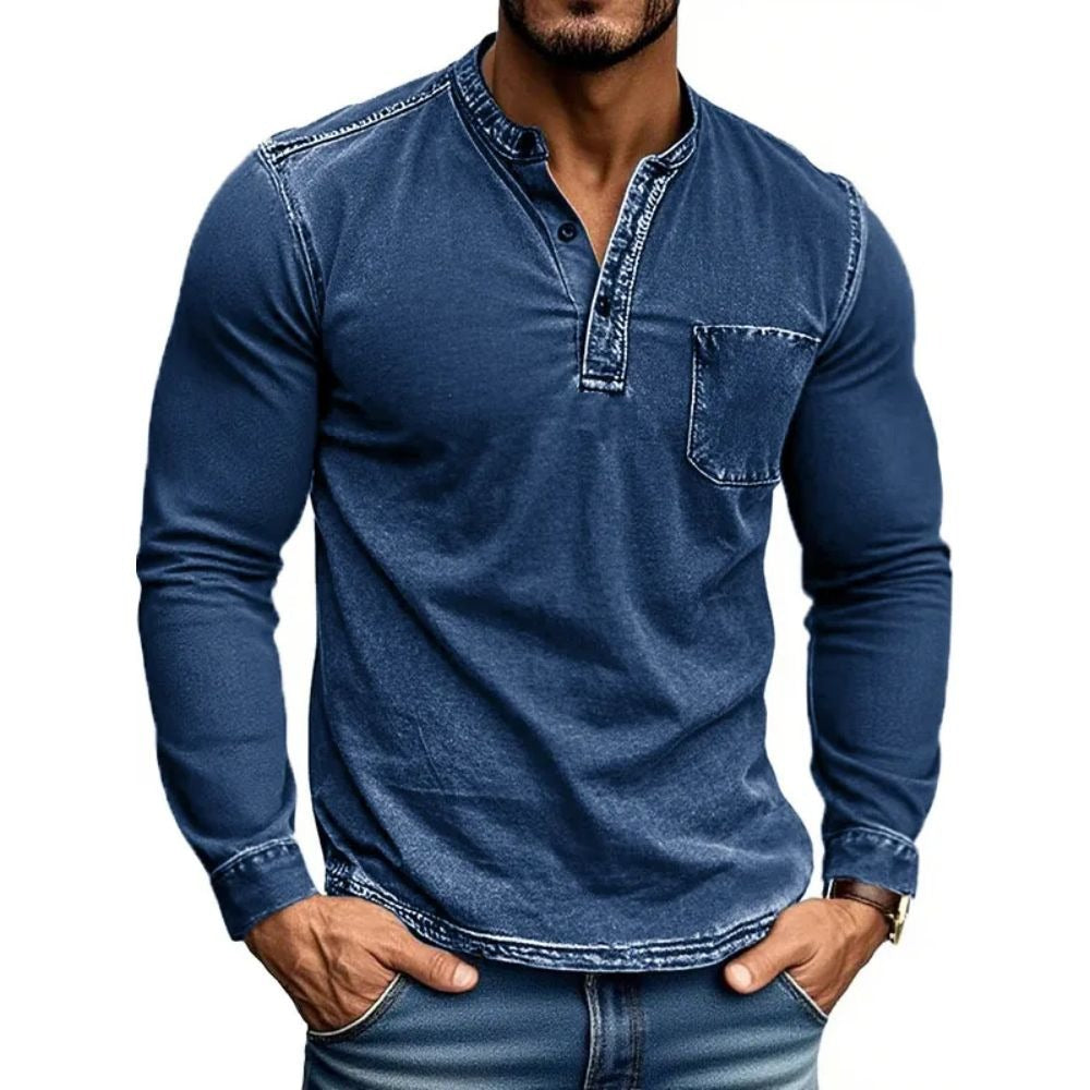 Herren Langarm Hemd mit modernem Henley-Kragen von Aliams