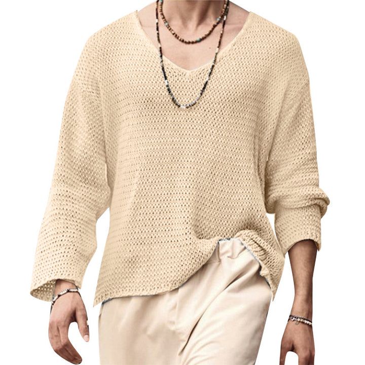 Herren Waffelstruktur V-Ausschnitt Langarmshirt Aliams