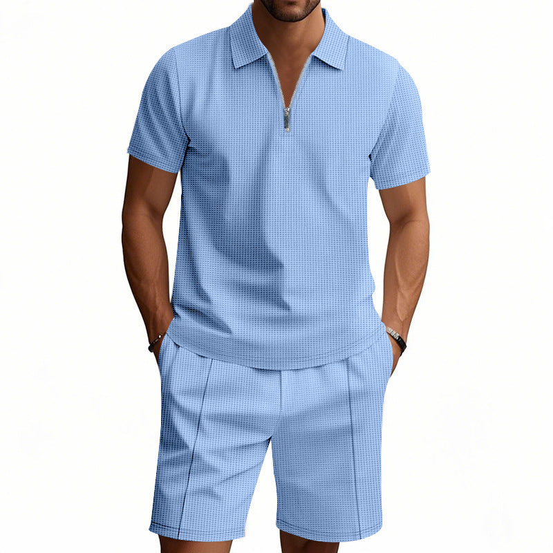 Herren elegantes Polo- und Shorts-Set mit modernem Reißverschluss Aliams