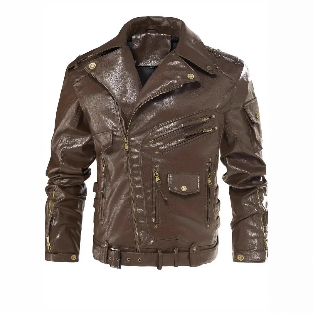 Herren stylische Bikerjacke mit mehreren Reißverschlusstaschen und Gürteldetail Aliams